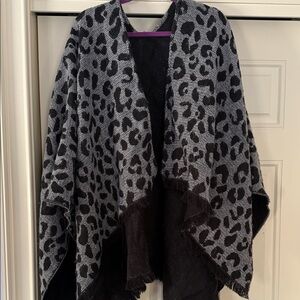 Banana Republic Black and Gray Leopard Print Poncho